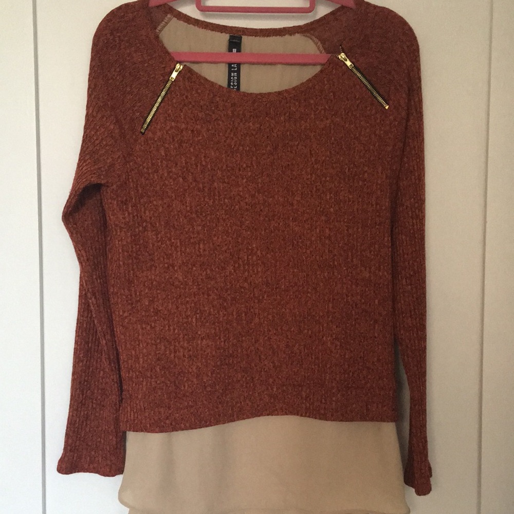 Burnt orange sweater with attached blouse
